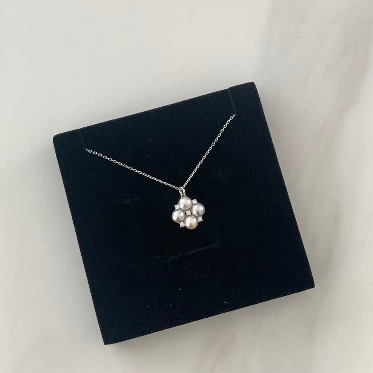 5.5-6mm Four-Leaf Clover Akoya Gray Pearl Necklace