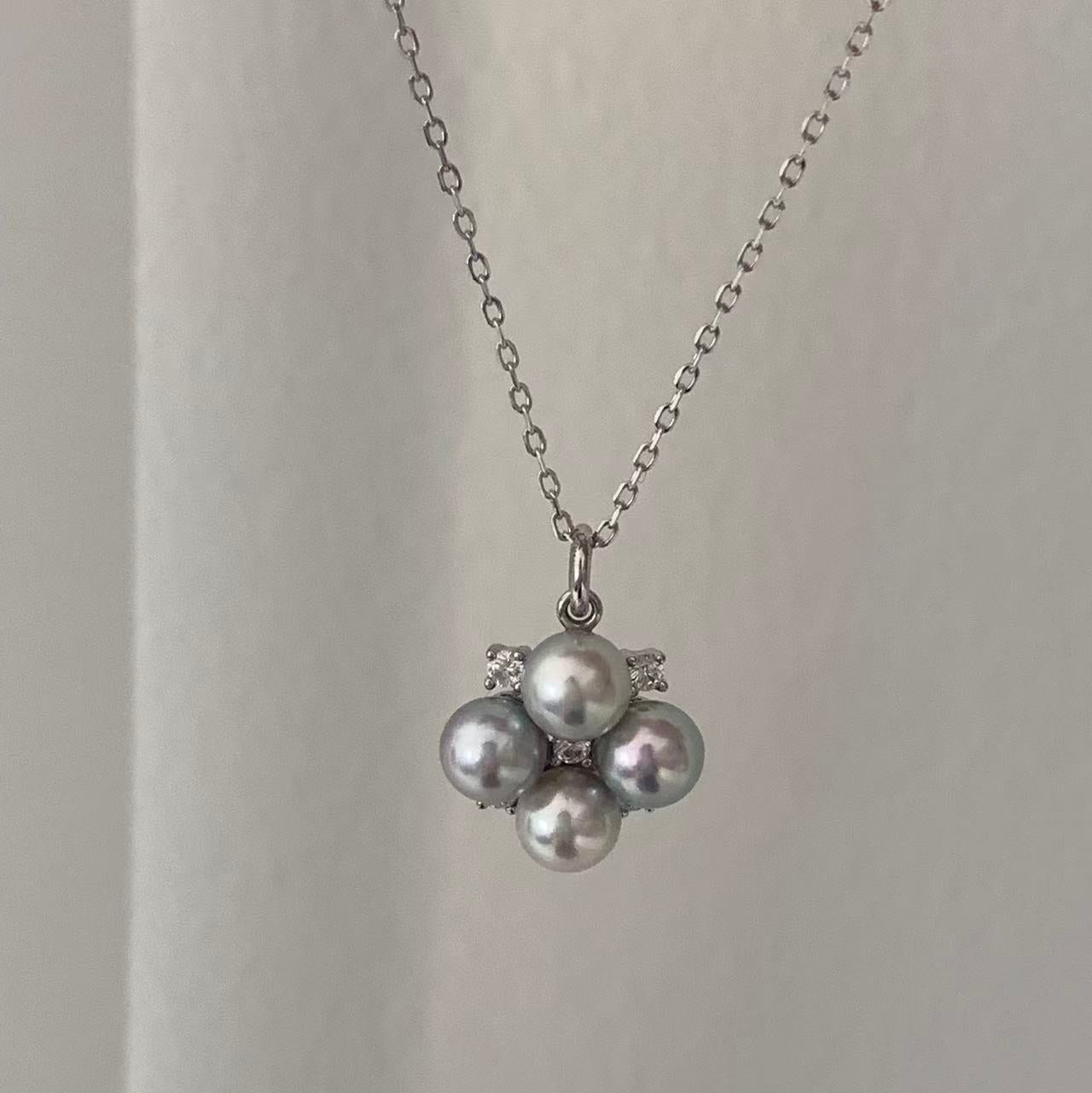 5.5-6mm Four-Leaf Clover Akoya Gray Pearl Necklace