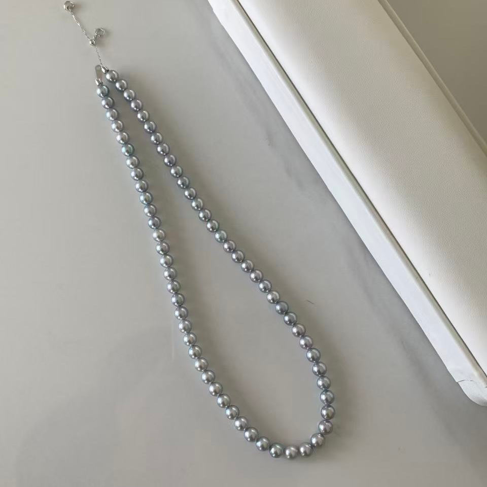 6-6.5mm Sky Mirror Akoya Gray Pearl Necklace
