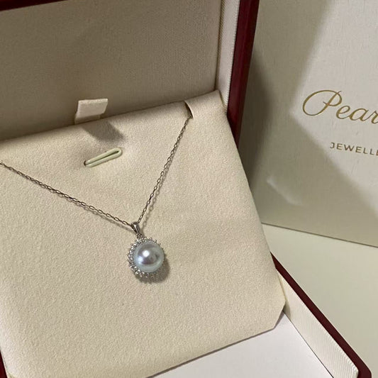 9-9.5mm 18K Gold Sunflower Akoya Grey Pearl Necklace AN18K9950