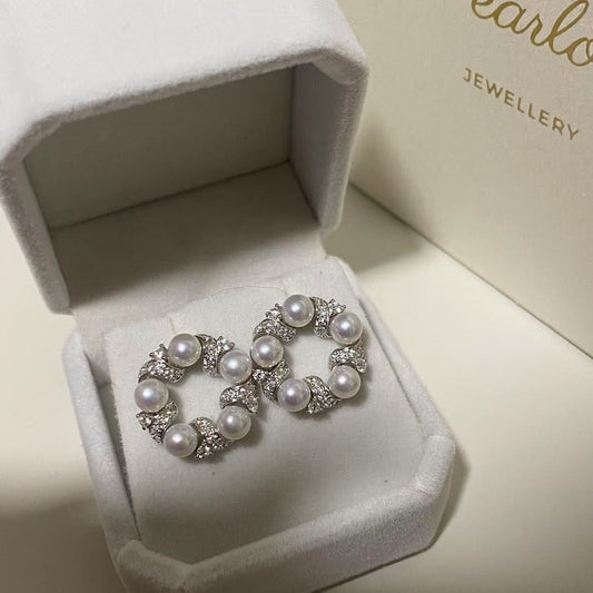 4.5-5mm Floral Wreath Aurora Freshwater Pearl Stud Earrings