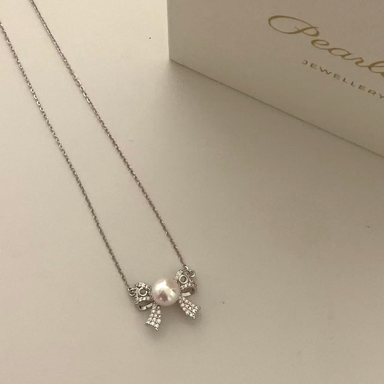 8mm Butterfly Bow Akoya Pearl Necklace