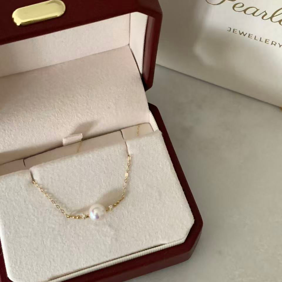 18K Gold Crescent Akoya Pearl Necklace