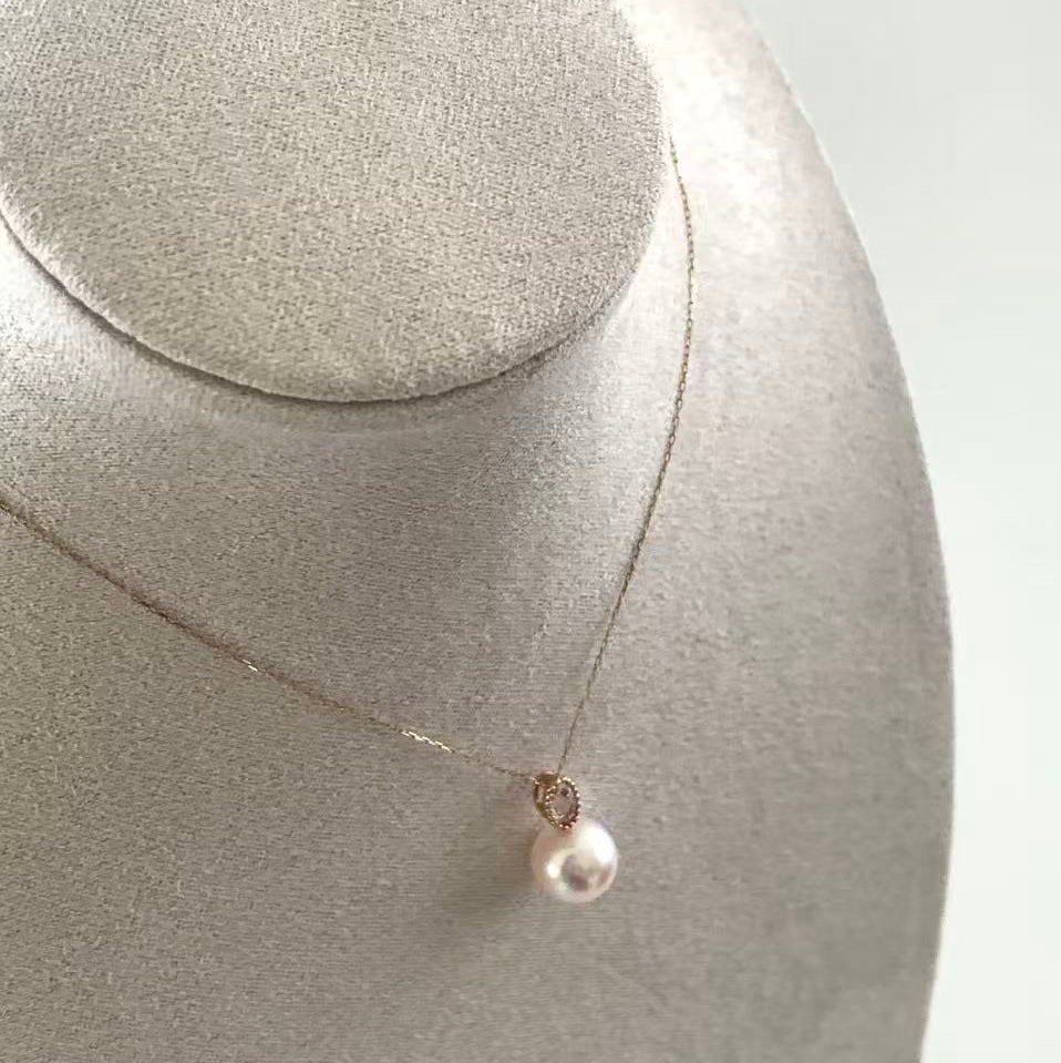 18K Gold Pink Sapphire Akoya Necklace