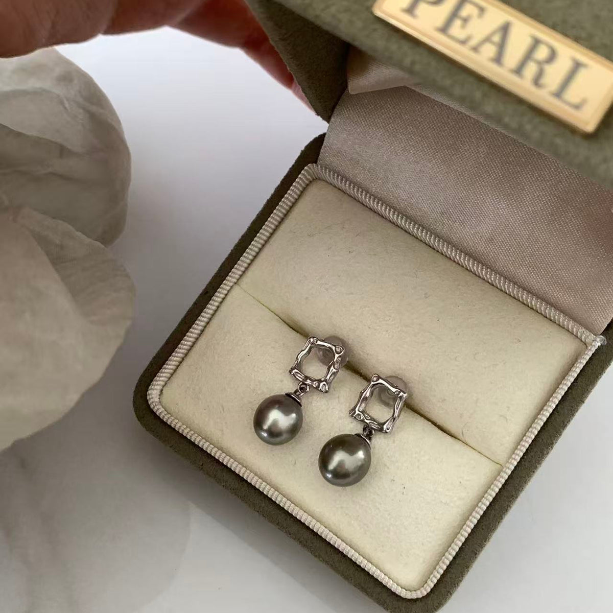 Mini Geometric Tahitian Pearl Stud Earrings