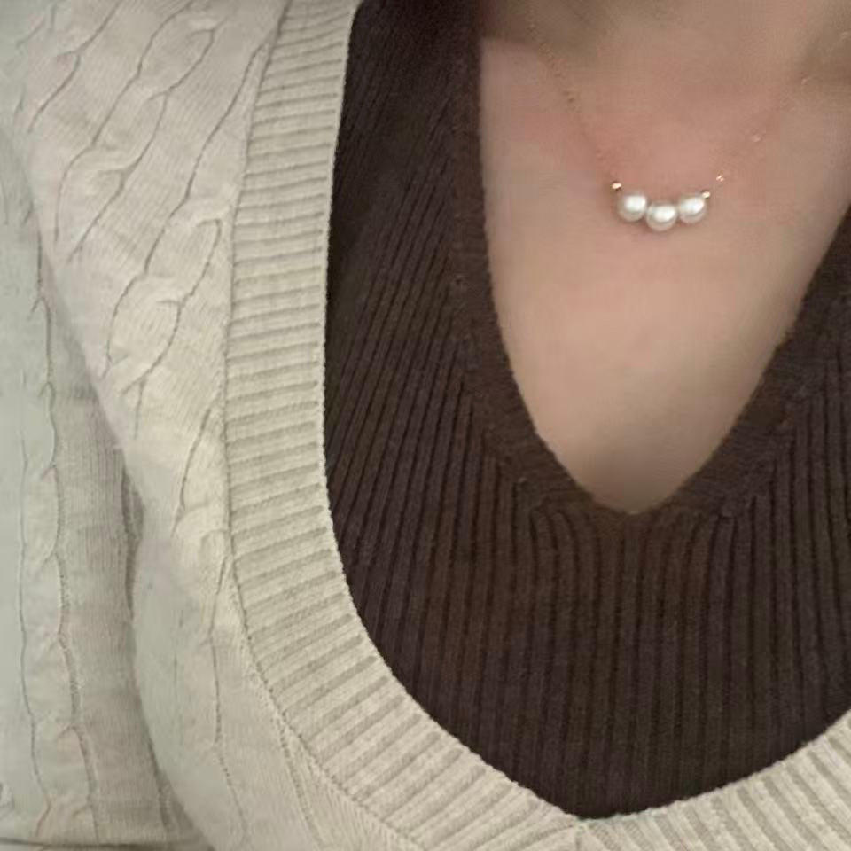 7-7.5mm Triple Akoya Pearl Smile Necklace