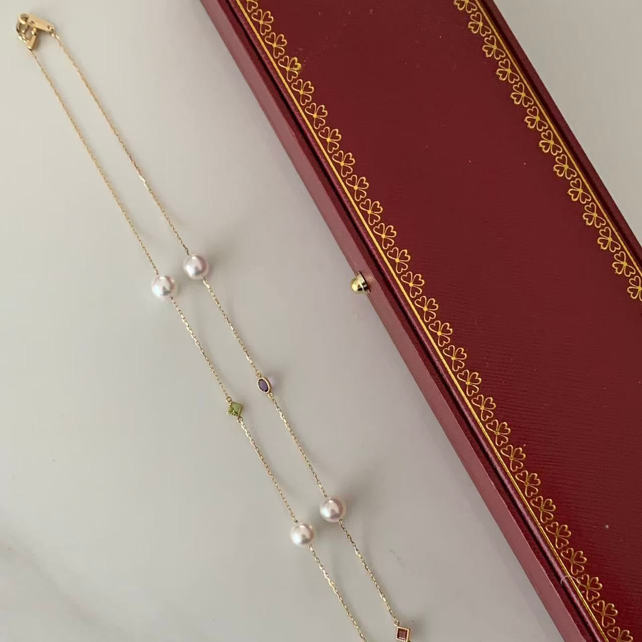 18K Gold Multi-Gemstone Akoya Pearl Starry Necklace