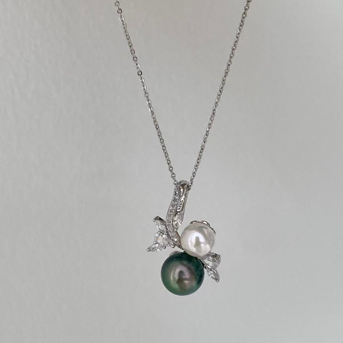 Tahitian Double Pearl Floral Branch Necklace
