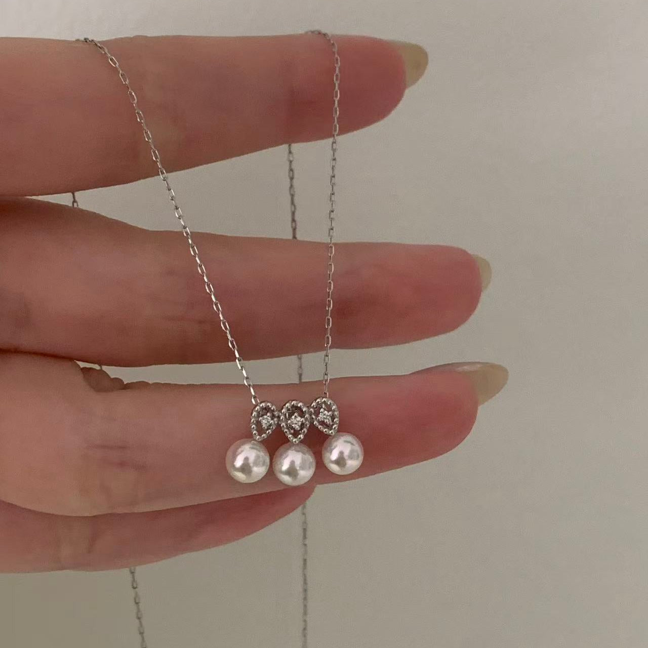 Platinum Diamond & Akoya Pearl Mini Smile Necklace