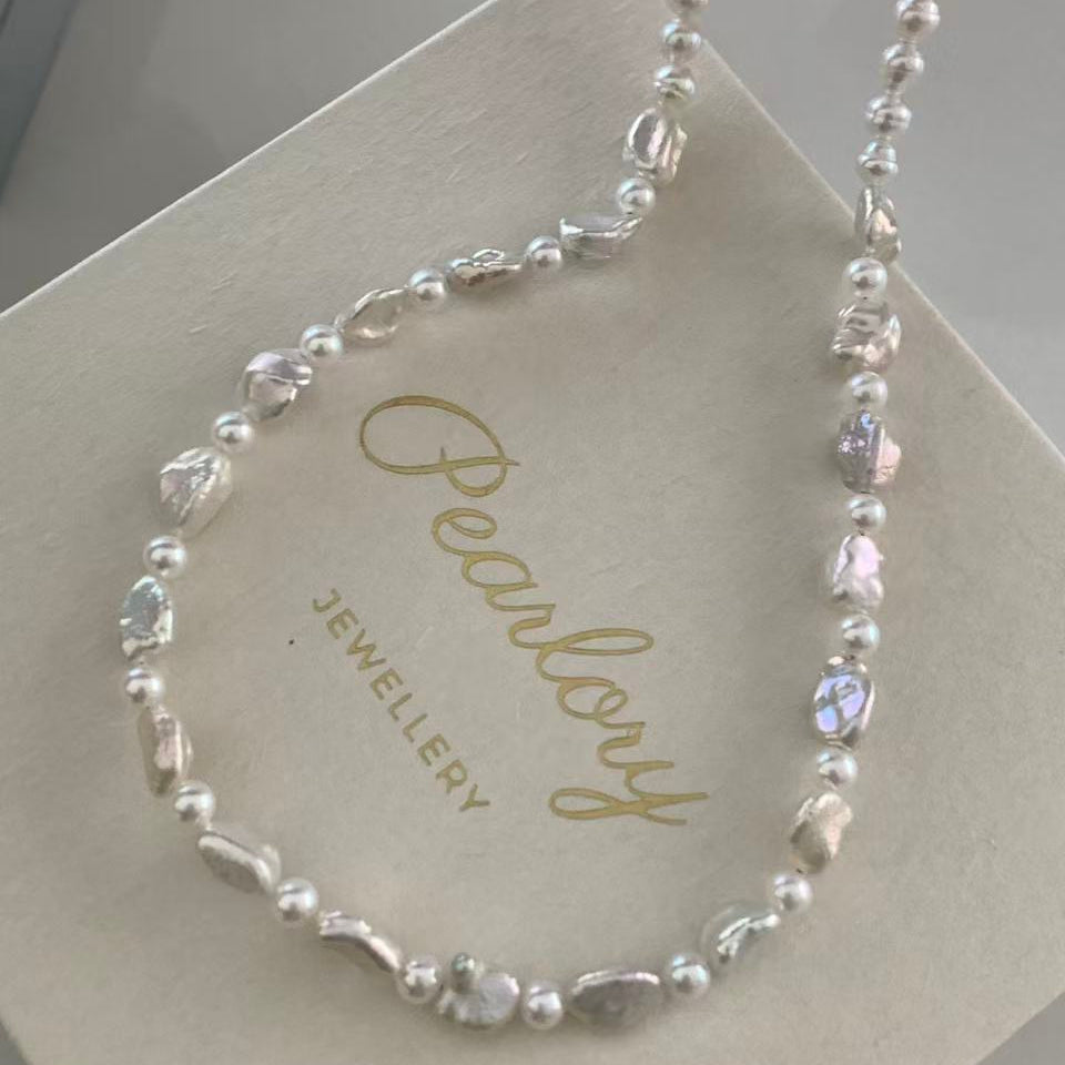 3.5-4.5mm Handmade Freshwater Pearl Silver Nugget Necklace