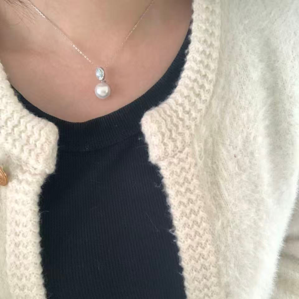 Aquamarine Zirconia Freshwater Pearl Necklace
