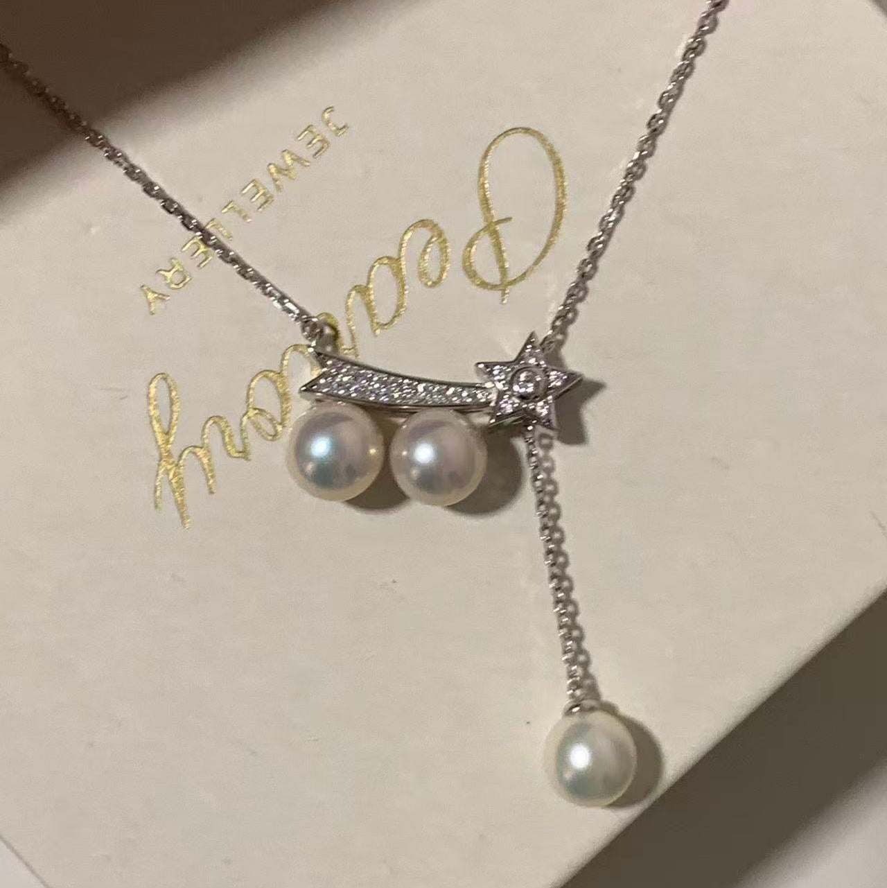 7.5-8mm Triple Pearl Shooting Star Necklace