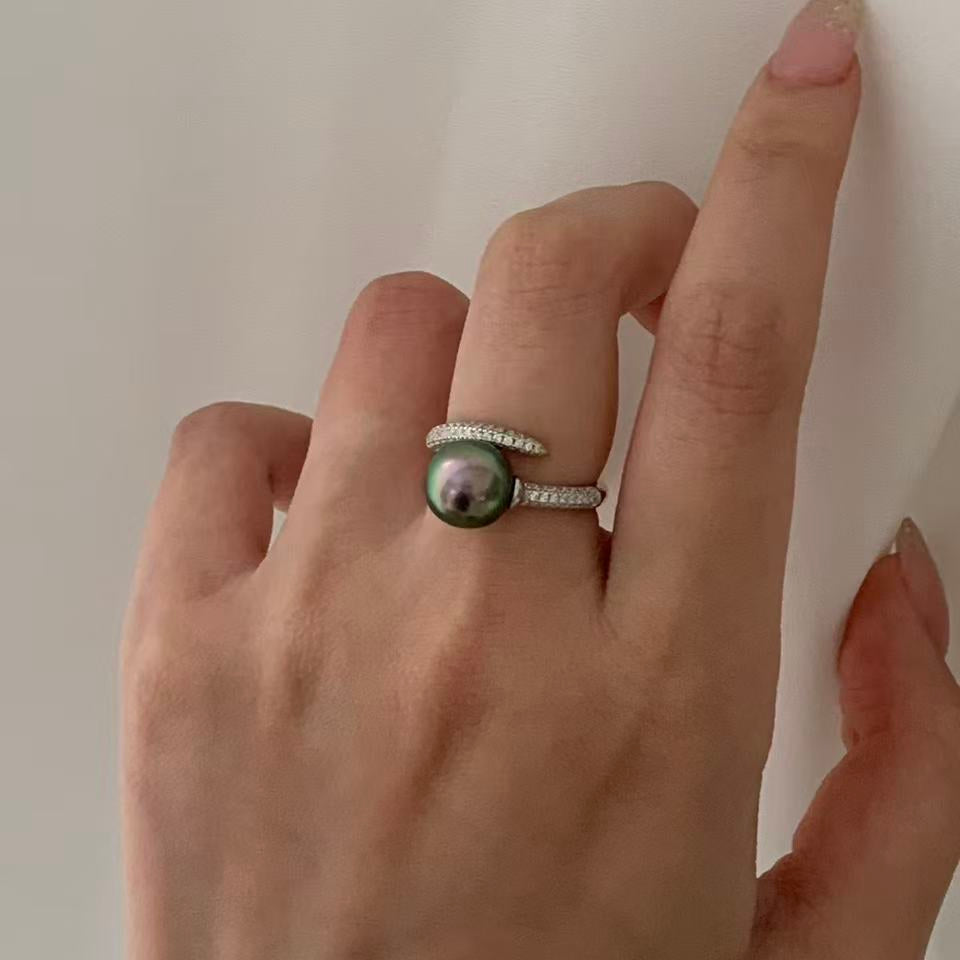 Tahitian Peacock Green Pearl Nail Ring