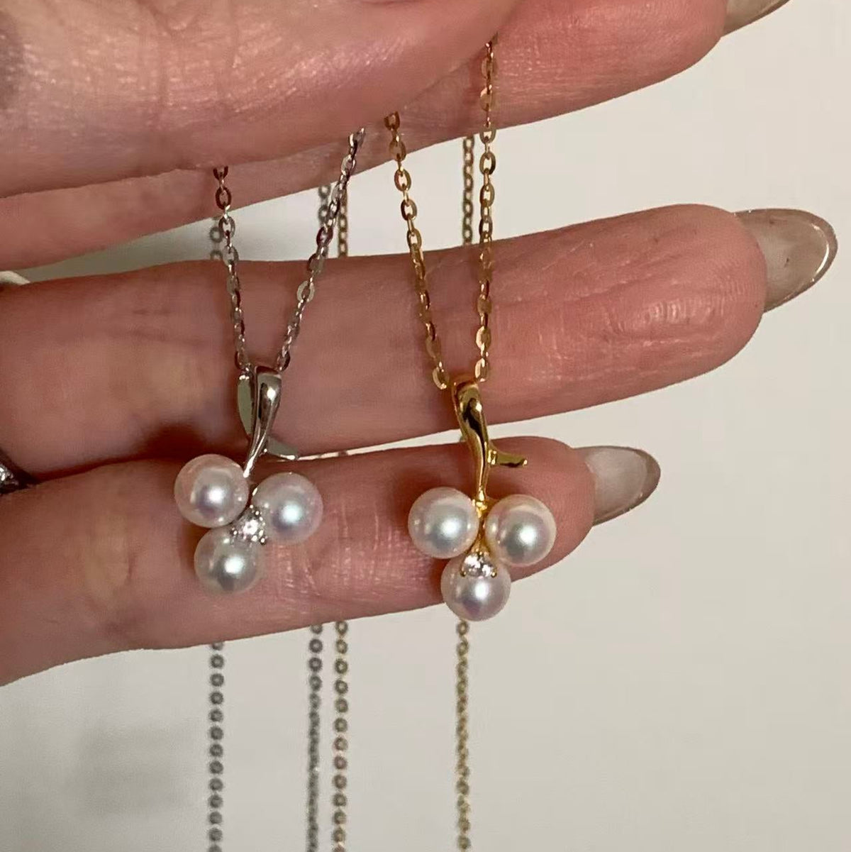 5-5.5mm Akoya Little Cherry Pearl Necklace (Silver/Gold)