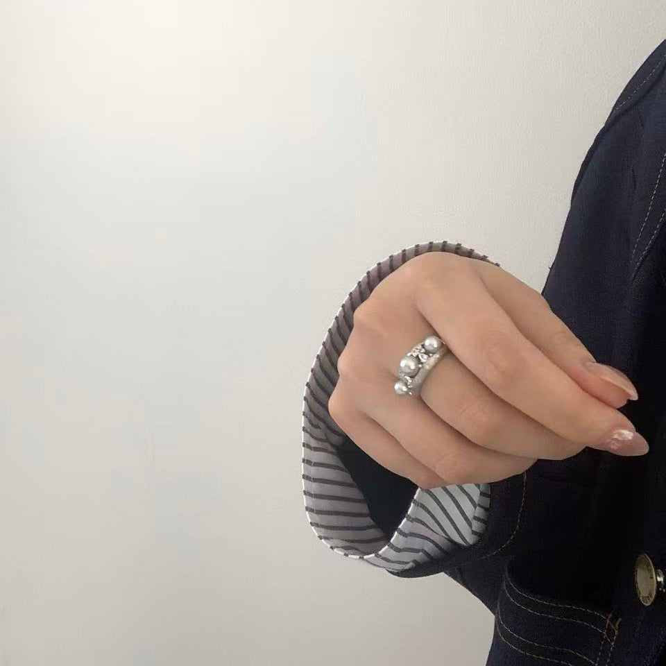 5-6mm Matte Brushed Akoya Grey Pearl Ring