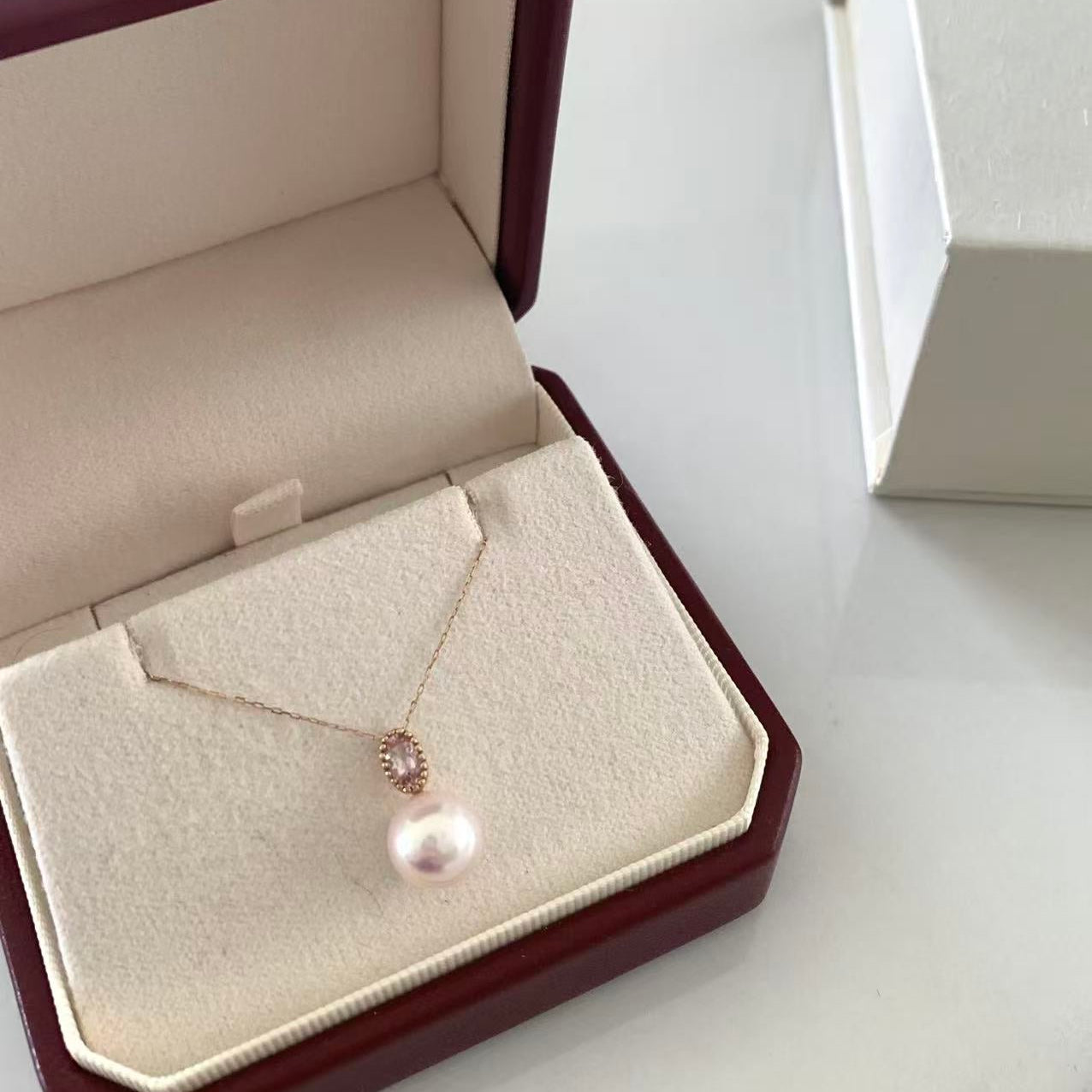 18K Gold Pink Sapphire Akoya Necklace
