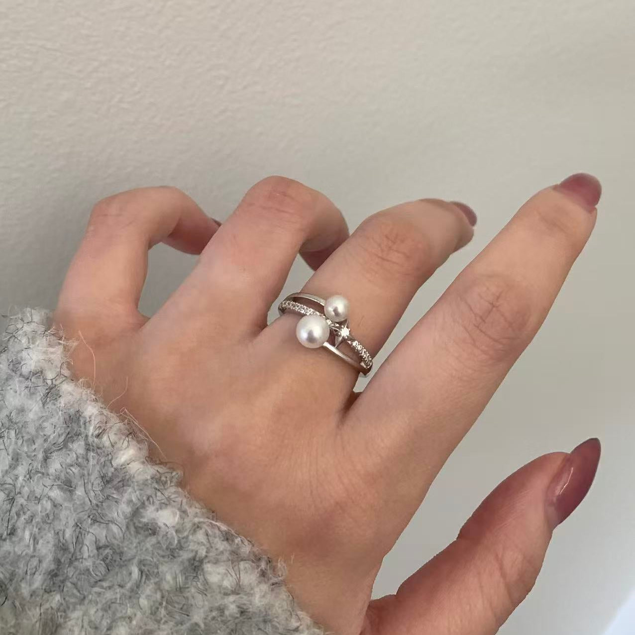 Freshwater Pearl Star Double Band Ring