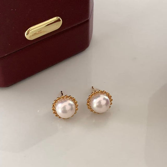 18K Gold Akoya Sunflower Stud Earrings