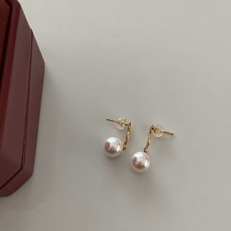 18K Gold Akoya Star and Moon Earrings