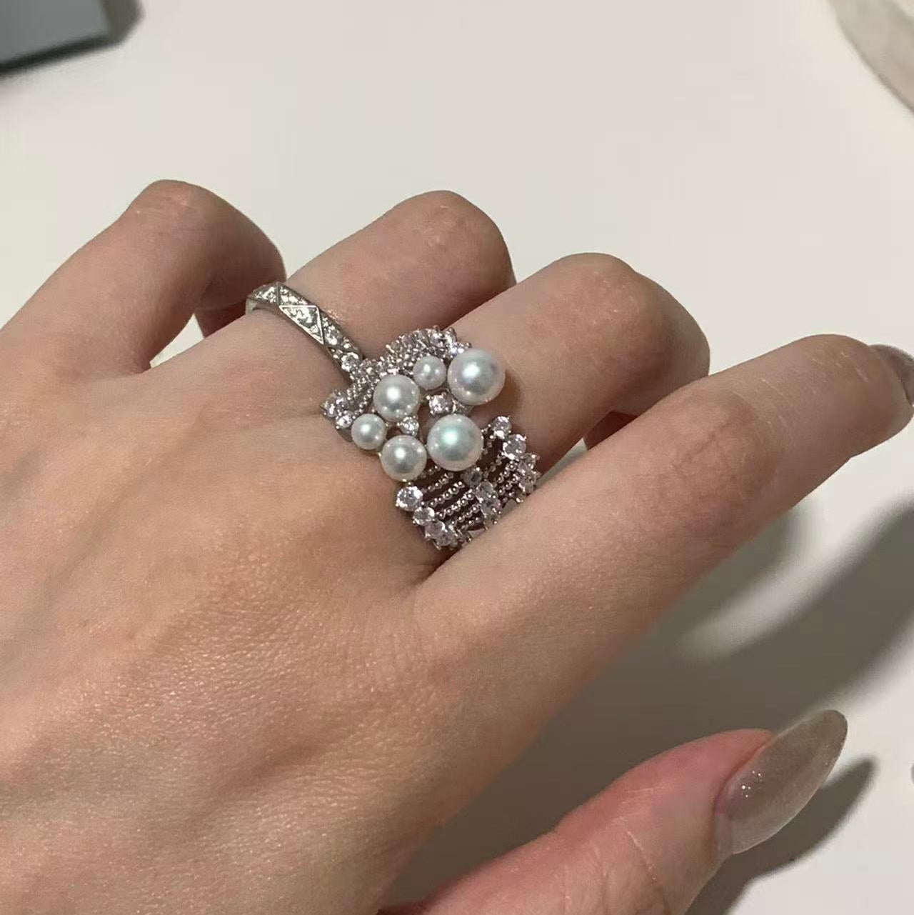 Lace Filigree Freshwater Pearl Ring FRS0356
