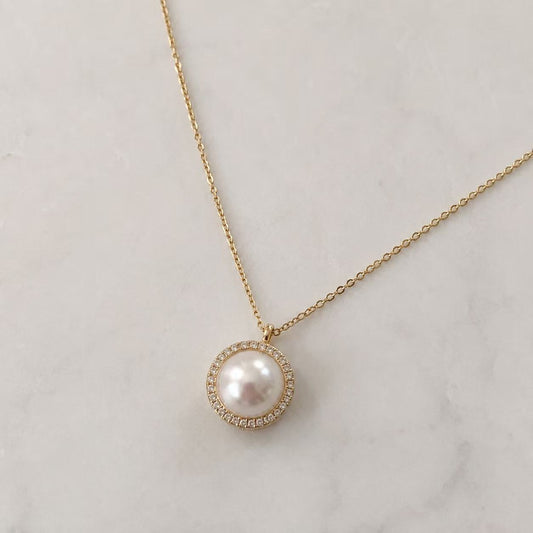 18K Gold Akoya Diamond Sunflower Pendant