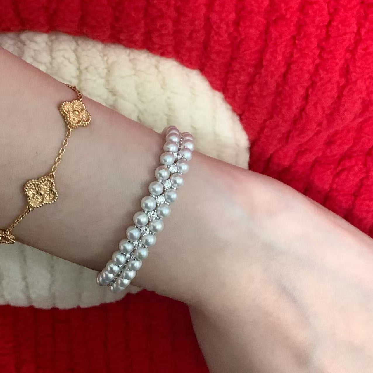 (Pre-order) 4-4.5mm Aurora Double-Row Freshwater Pearl Bracelet