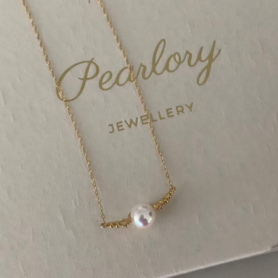 18K Gold Crescent Akoya Pearl Necklace