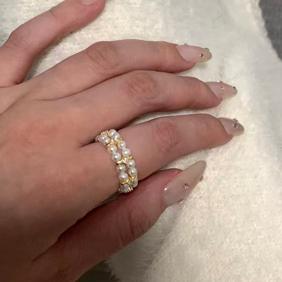 3.5-4mm Gold Double-Row Freshwater Pearl Ring