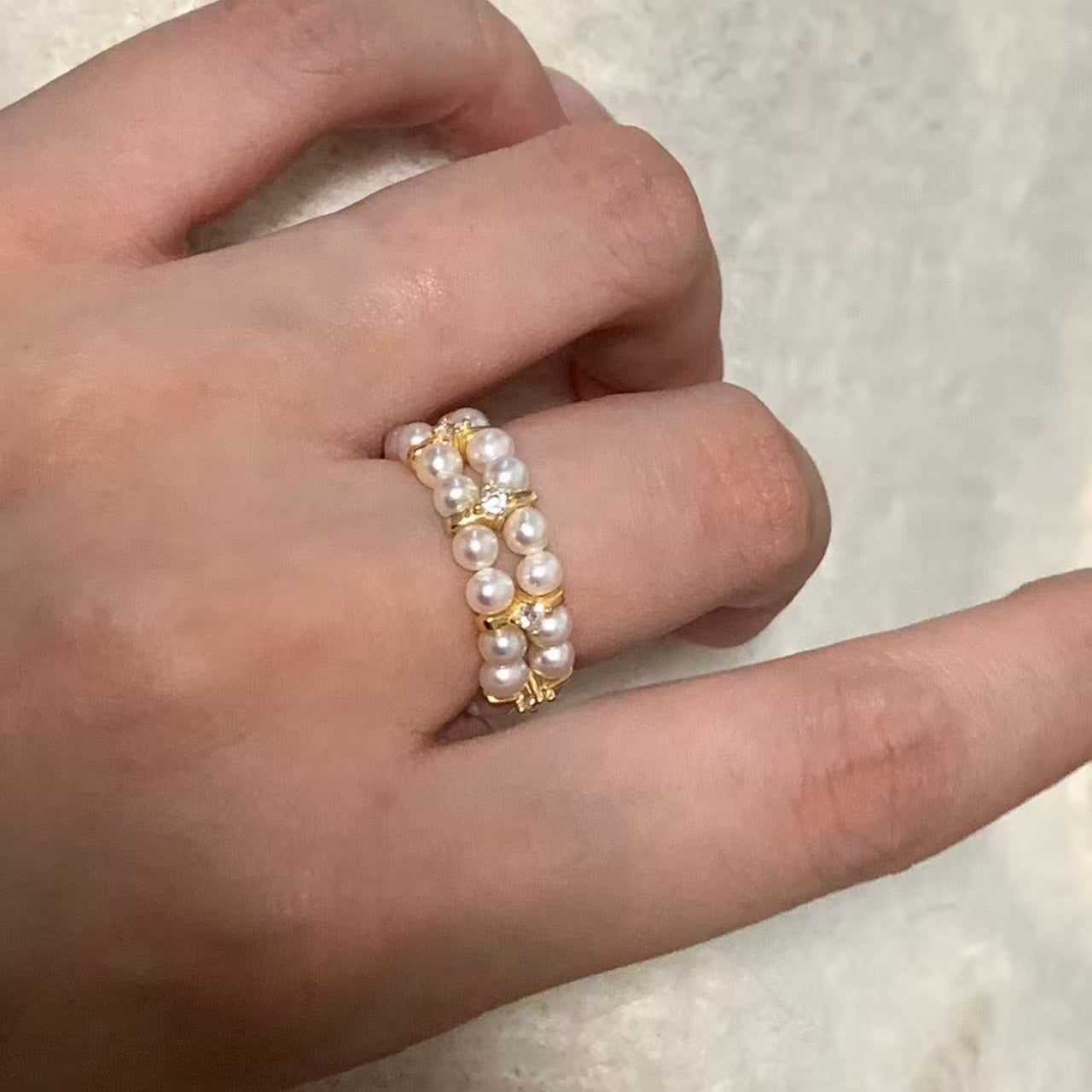 3.5-4mm Gold Double-Row Freshwater Pearl Ring