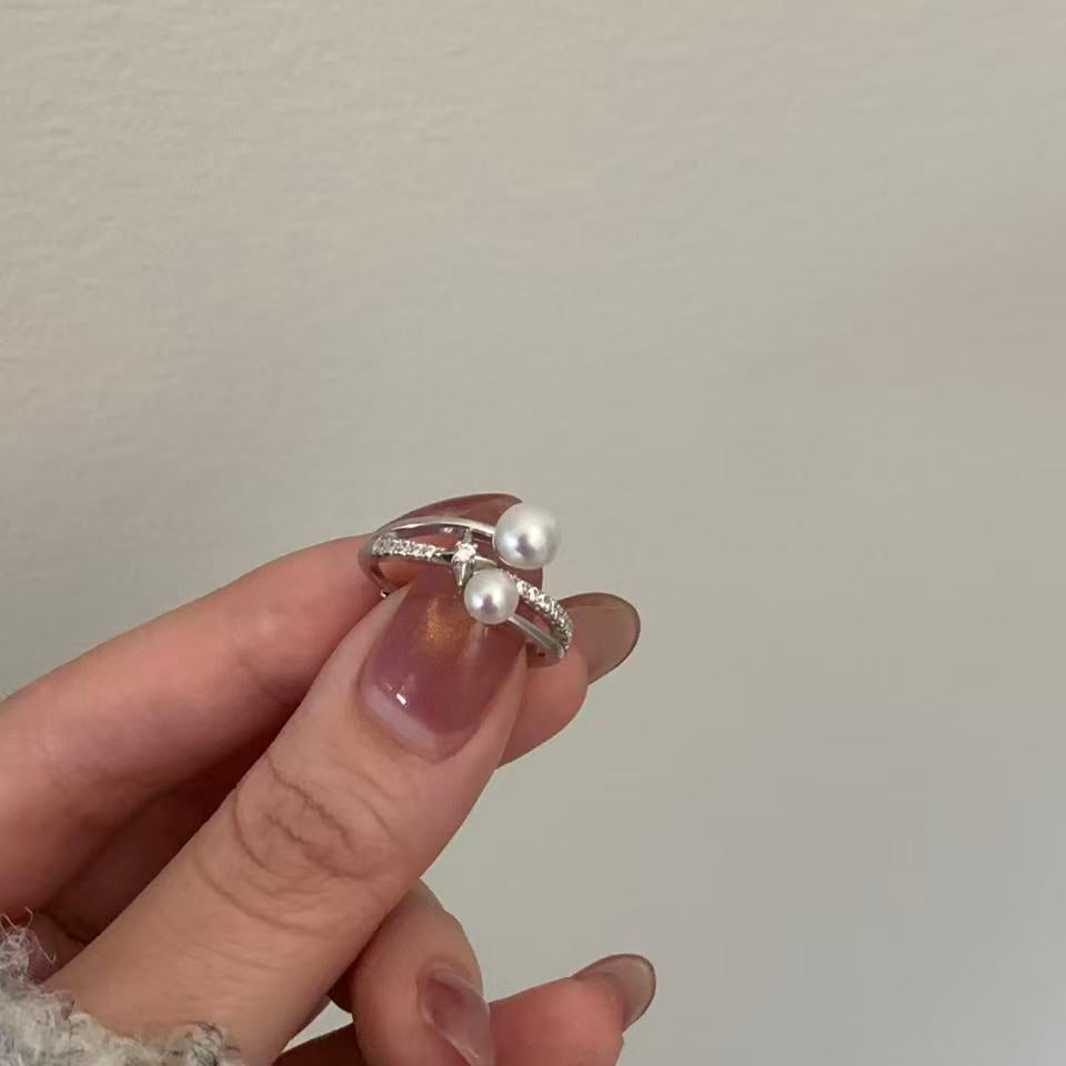 Freshwater Pearl Star Double Band Ring