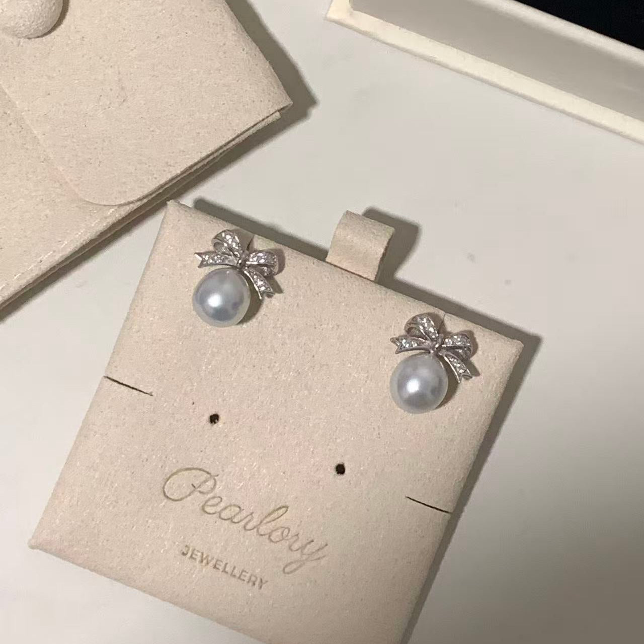 9-10mm Silver Blue Bow Australian South Sea Earrings
