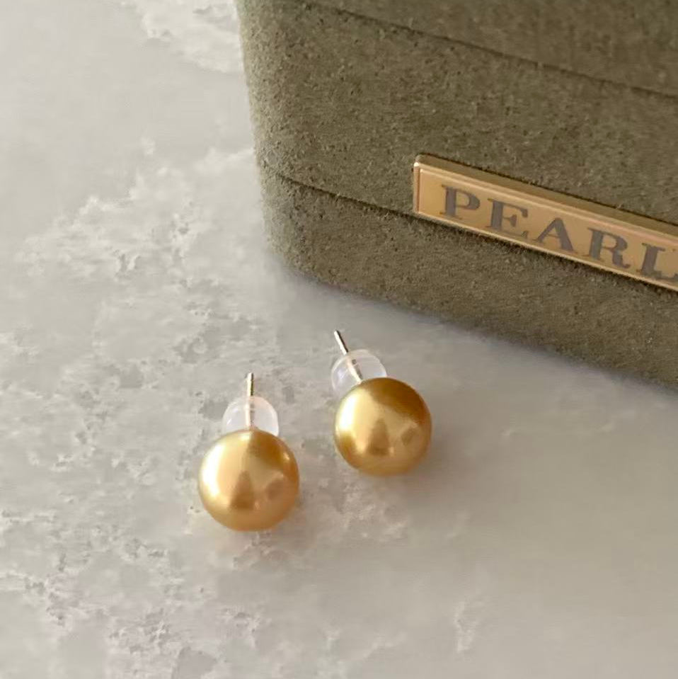 18K Gold South Sea Golden Pearl Stud Earrings