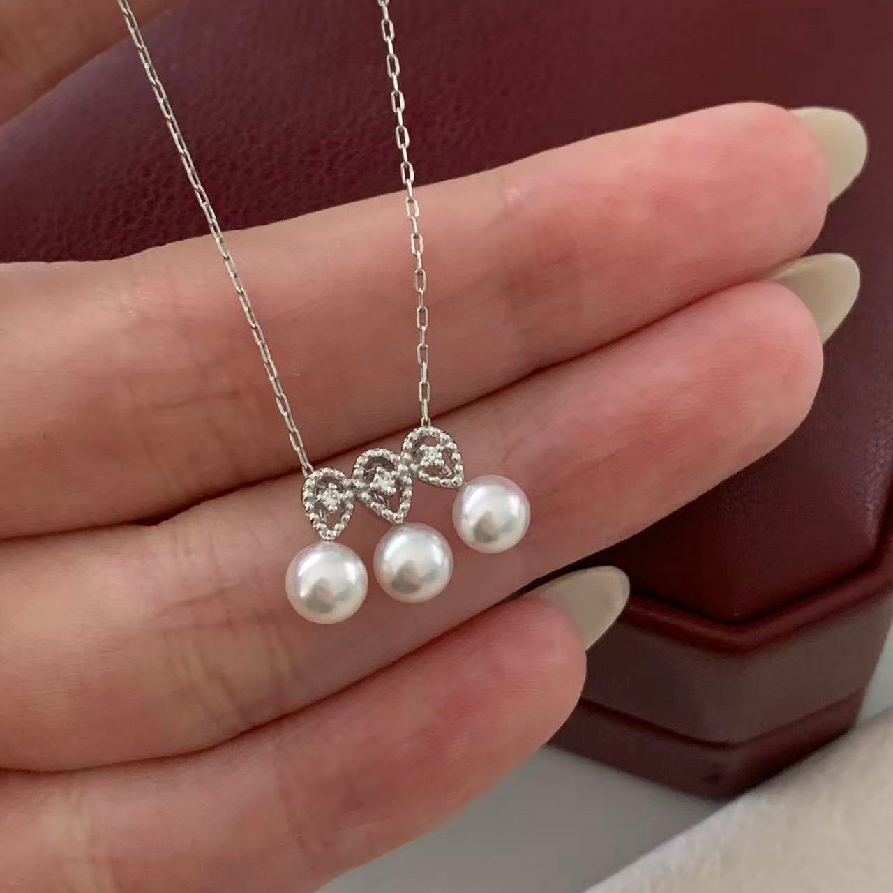 Platinum Diamond & Akoya Pearl Mini Smile Necklace