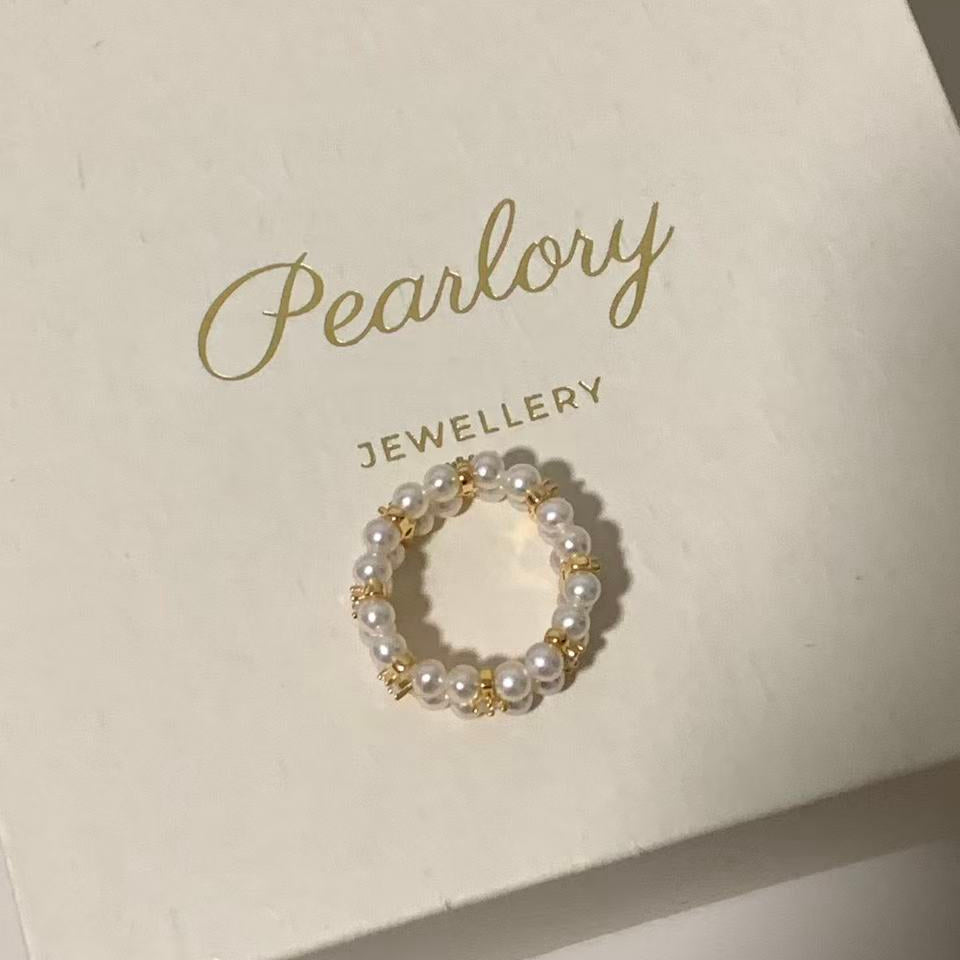 3.5-4mm Gold Double-Row Freshwater Pearl Ring