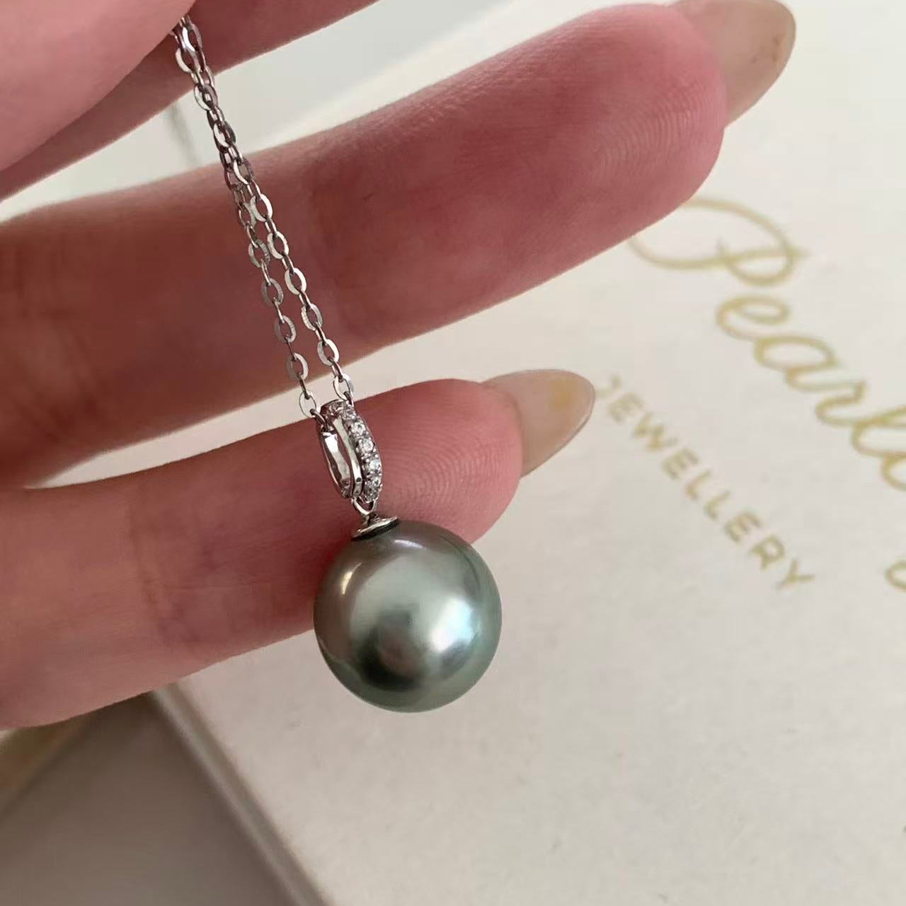 11mm 18K Gold Light Green Tahitian Pearl Necklace