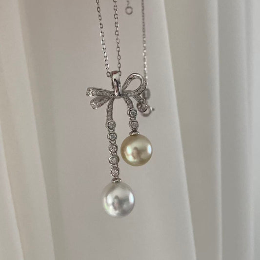 9-11mm Twin Pearl Bow Necklace