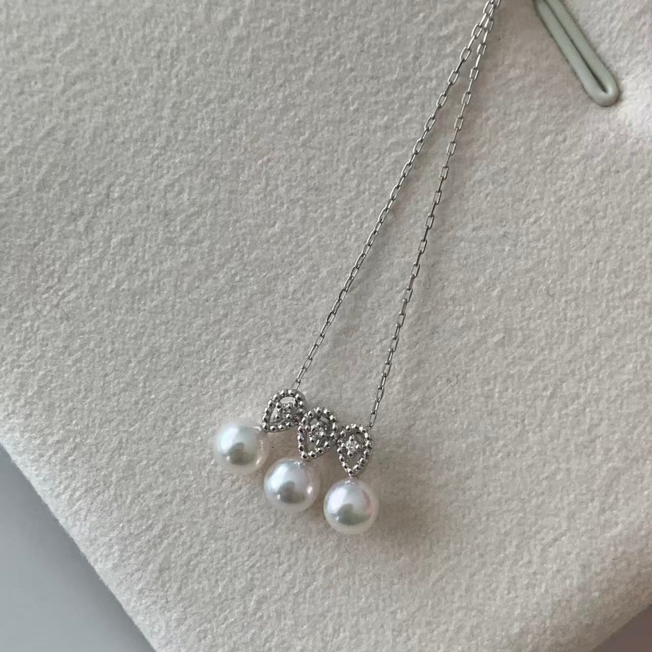 Platinum Diamond & Akoya Pearl Mini Smile Necklace