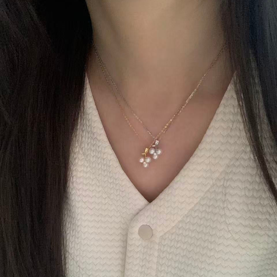 5-5.5mm Akoya Little Cherry Pearl Necklace (Silver/Gold)