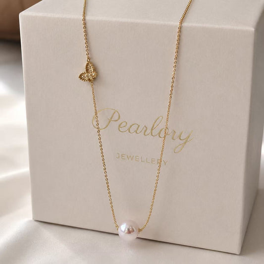 18K Gold Akoya Butterfly Rulu Pearl Necklace