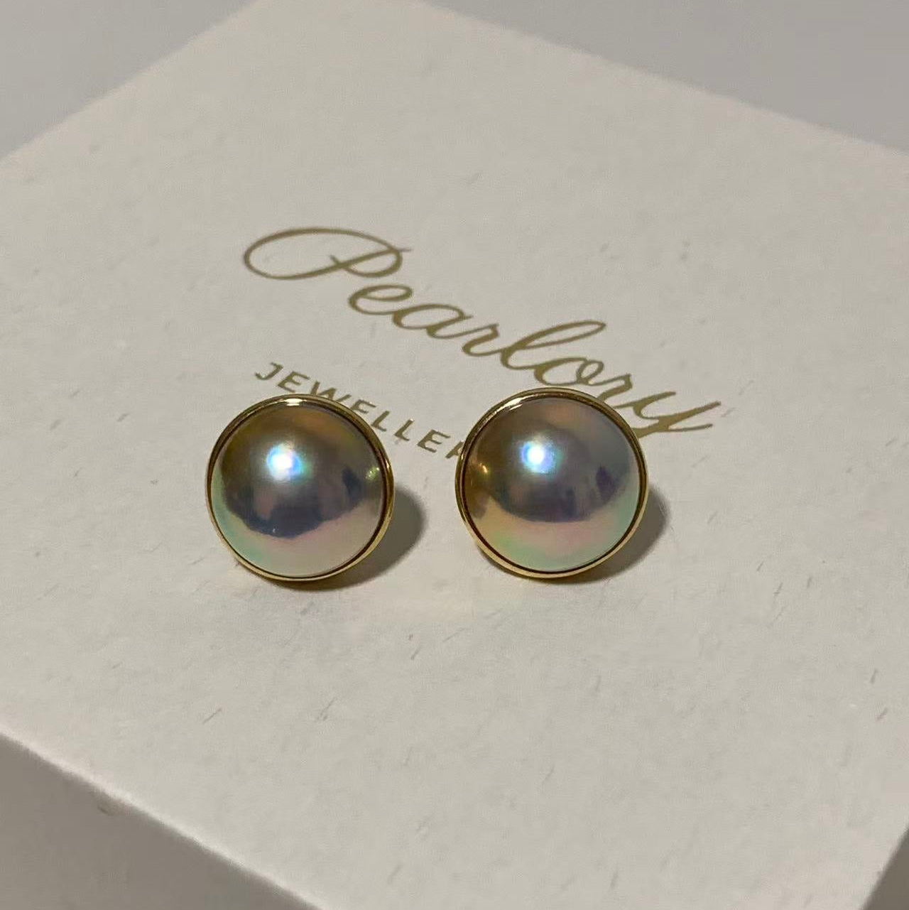 18K Gold Japan Mabe Pearl Stud Earrings