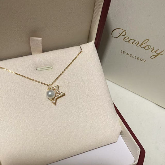 18K Solid Gold Comet Akoya Pearl Necklace AN18K6800