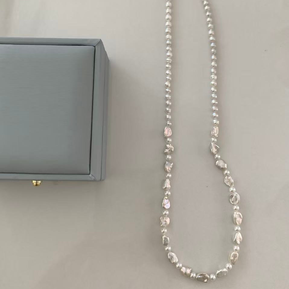 3.5-4.5mm Handmade Freshwater Pearl Silver Nugget Necklace