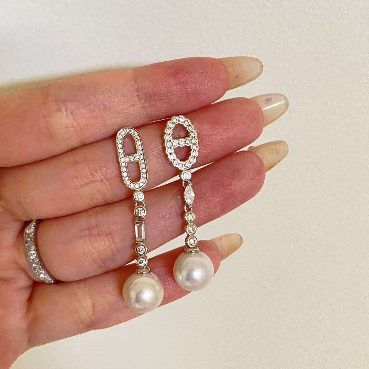 9-10mm Style A/B Freshwater Pearl Curb-Link Earrings