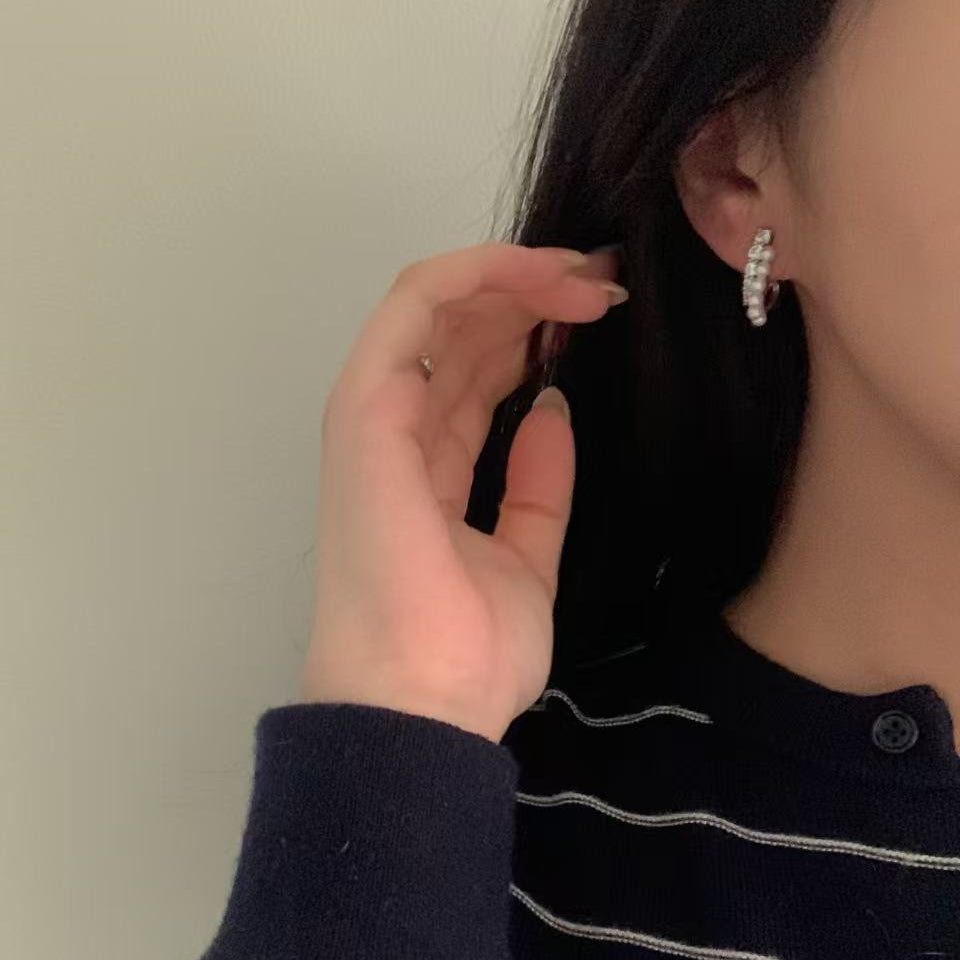 Double Row Zircon Freshwater Pearl Earrings