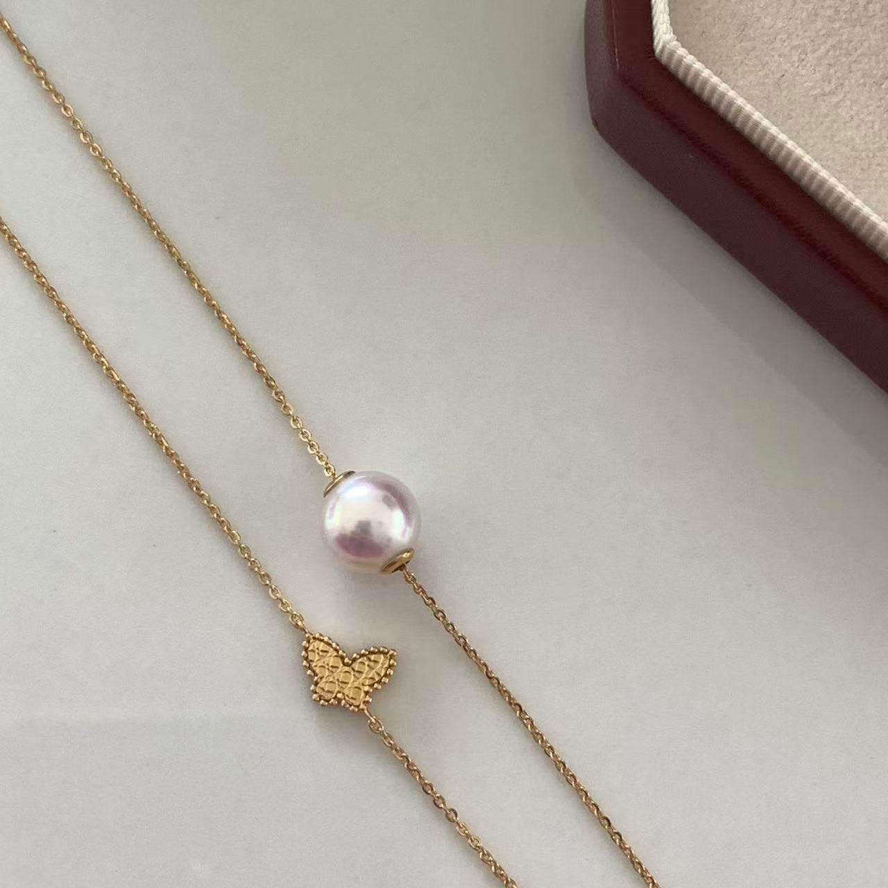 18K Gold Akoya Butterfly Rulu Pearl Necklace