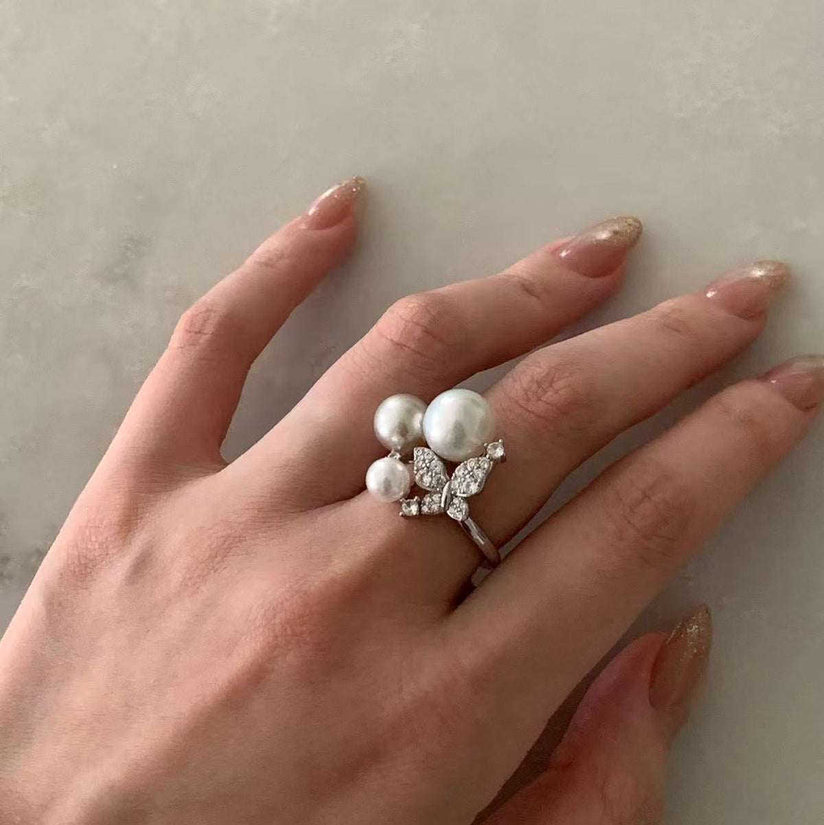 Australian South Sea Three-Pearl Butterfly Ring