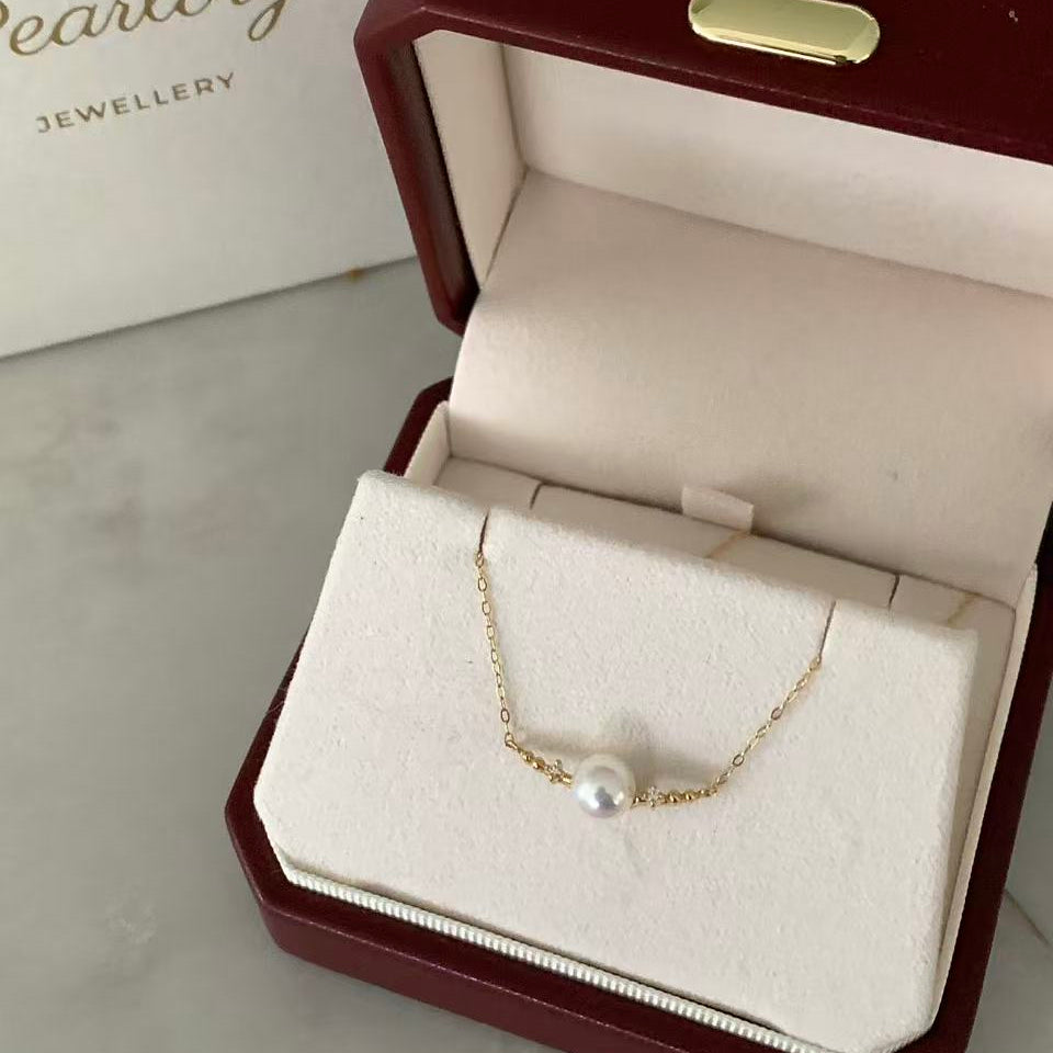 18K Gold Crescent Akoya Pearl Necklace