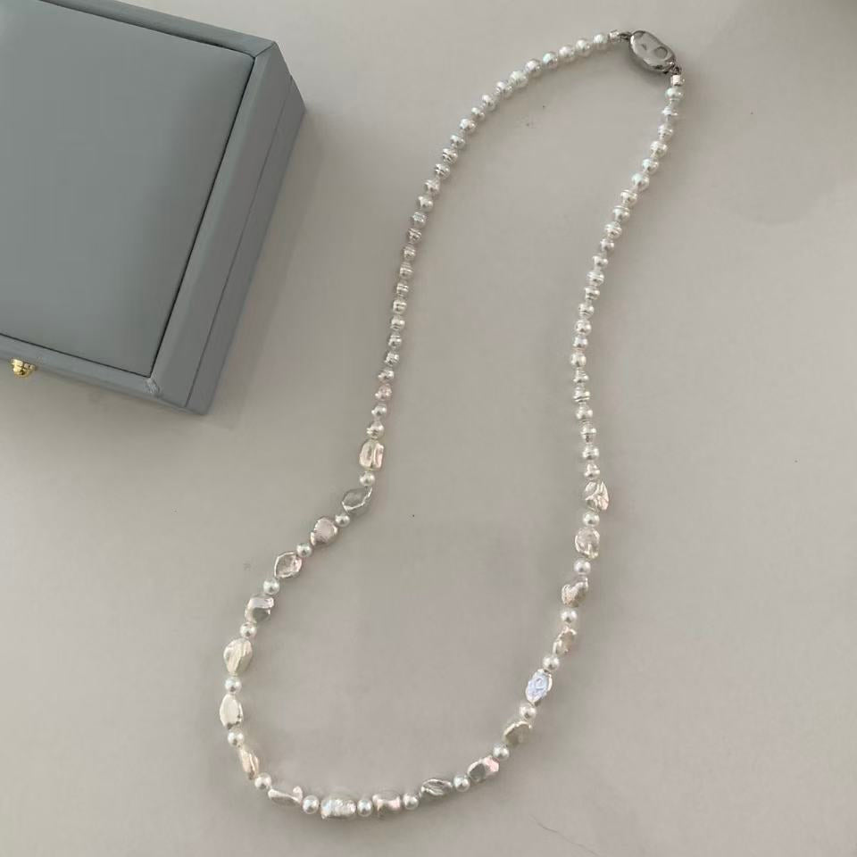 3.5-4.5mm Handmade Freshwater Pearl Silver Nugget Necklace