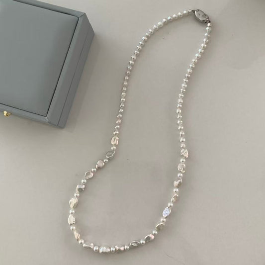 3.5-4.5mm Handmade Freshwater Pearl Silver Nugget Necklace