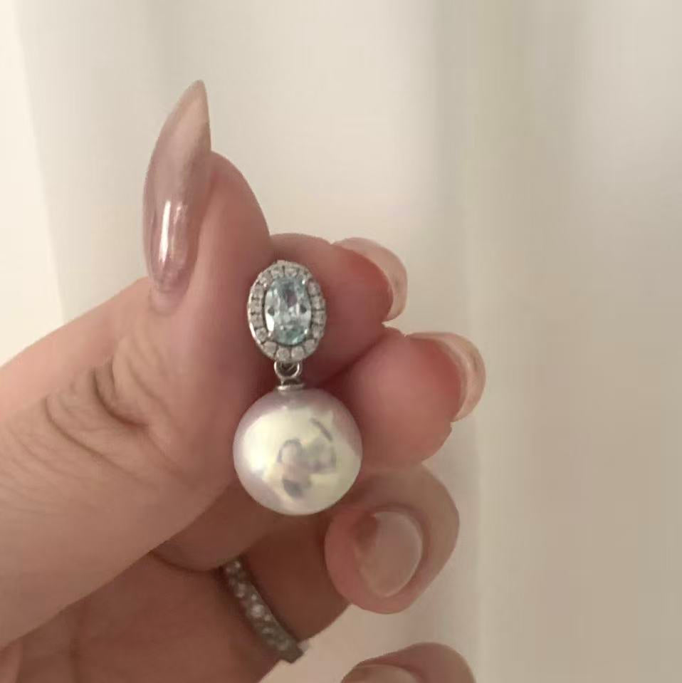 Aquamarine Zirconia Freshwater Pearl Necklace